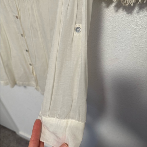 Silk blend boho button up cream blouse - Picture 7 of 9